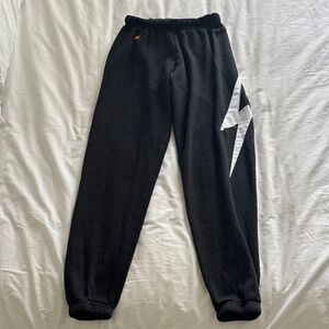 aviator nation Black Fleece Joggers with White Lightning Bolt